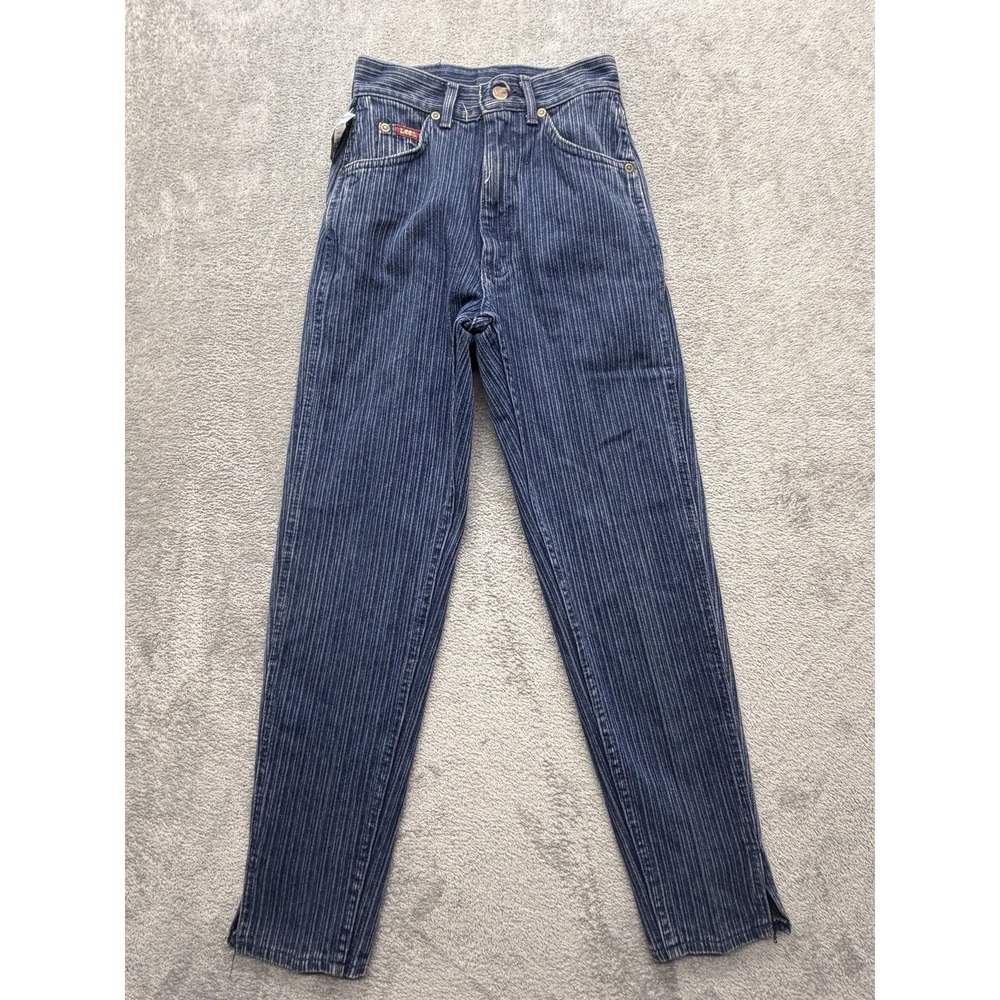 Vintage Lee Capri Jeans Juniors 3 Blue Striped High Rise 100% Cotton USA 23x26